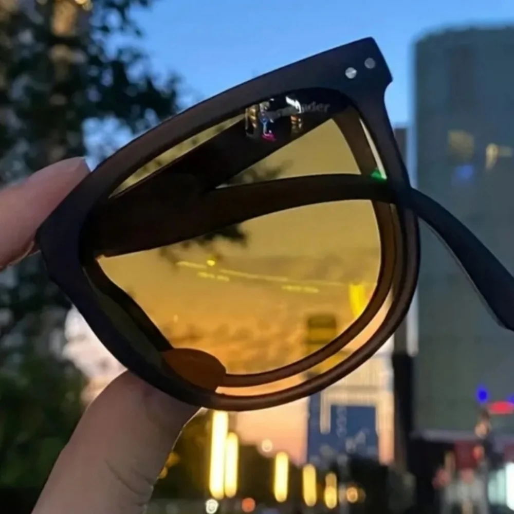 Brown Unisex Folding Sunglasses with Yellow Lenses